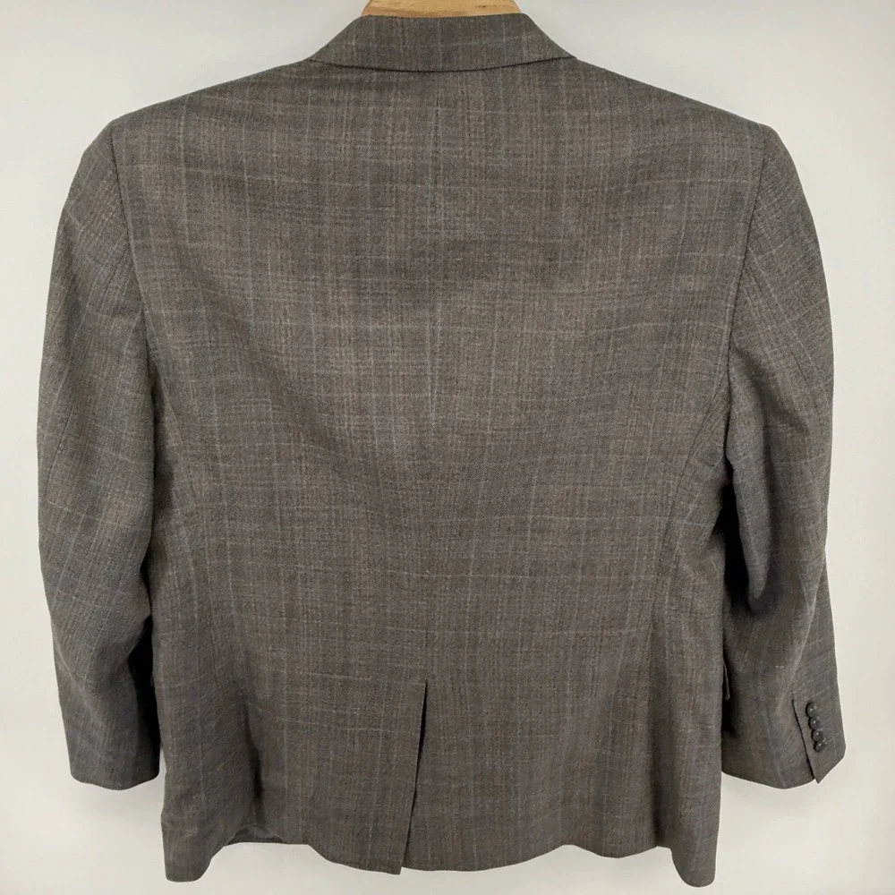 Jos A Bank Signature Collection Blazer Mens 46R Gray Silk Wool Plaid Sport Coat